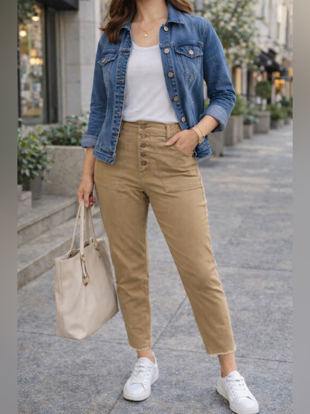 Liverpool High-Rise Button-Fly Ankle Pants in Khaki size 8